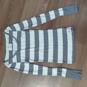 Grey and white striped long sleeve shirt